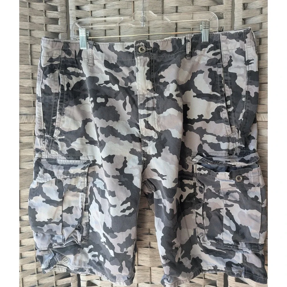 Levis Cargo Shorts Grey Black Camo Multi Pocket Mens Sz 40 Streetwear Utility